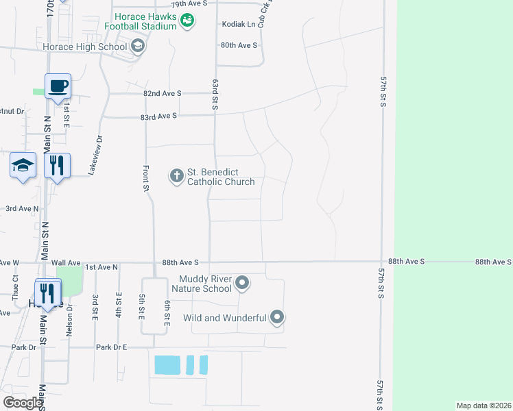 map of restaurants, bars, coffee shops, grocery stores, and more near in Horace