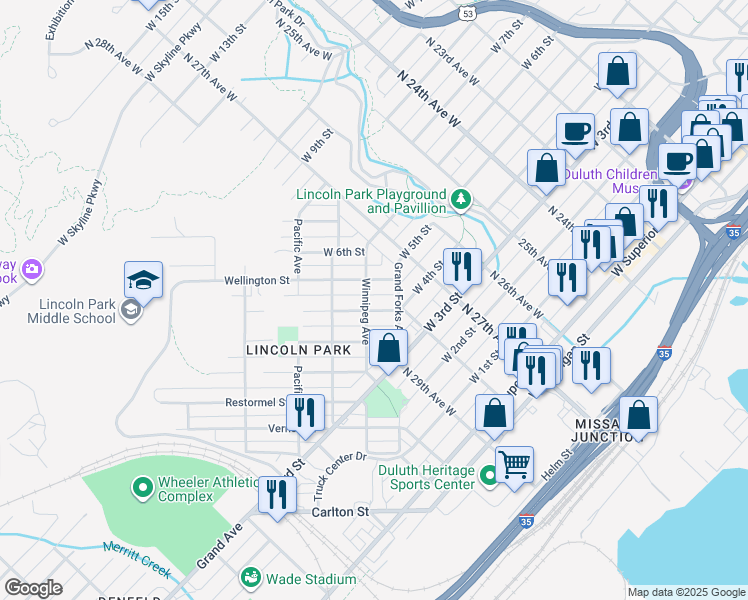 map of restaurants, bars, coffee shops, grocery stores, and more near 2856 Wicklow Street in Duluth