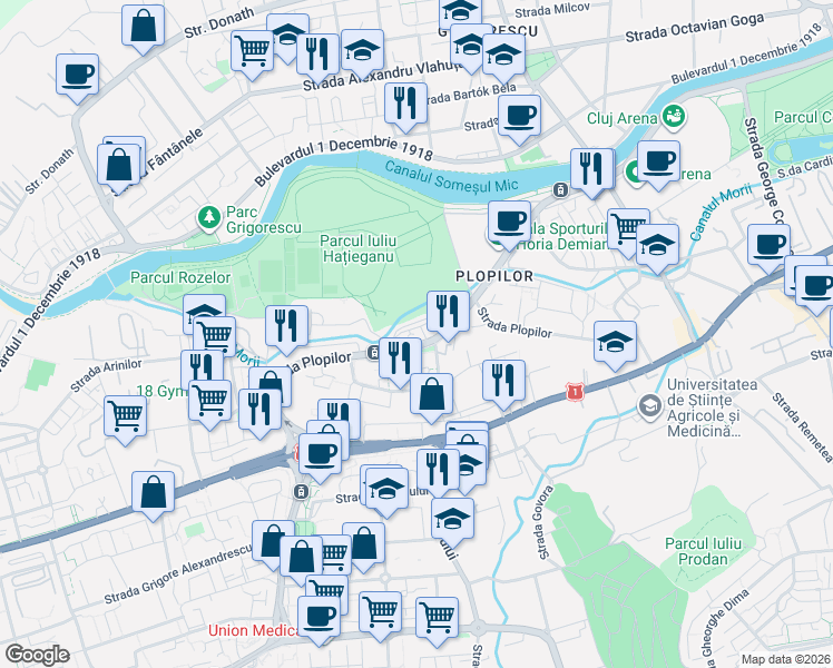 map of restaurants, bars, coffee shops, grocery stores, and more near in Cluj-Napoca