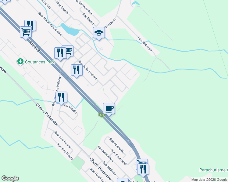 map of restaurants, bars, coffee shops, grocery stores, and more near 340 Rue Octave-Crémazie in Lévis