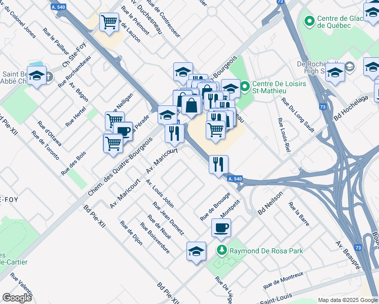 map of restaurants, bars, coffee shops, grocery stores, and more near in Ville de Québec