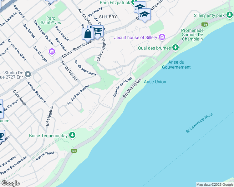map of restaurants, bars, coffee shops, grocery stores, and more near 2517 Impasse des Cageux in Ville de Québec