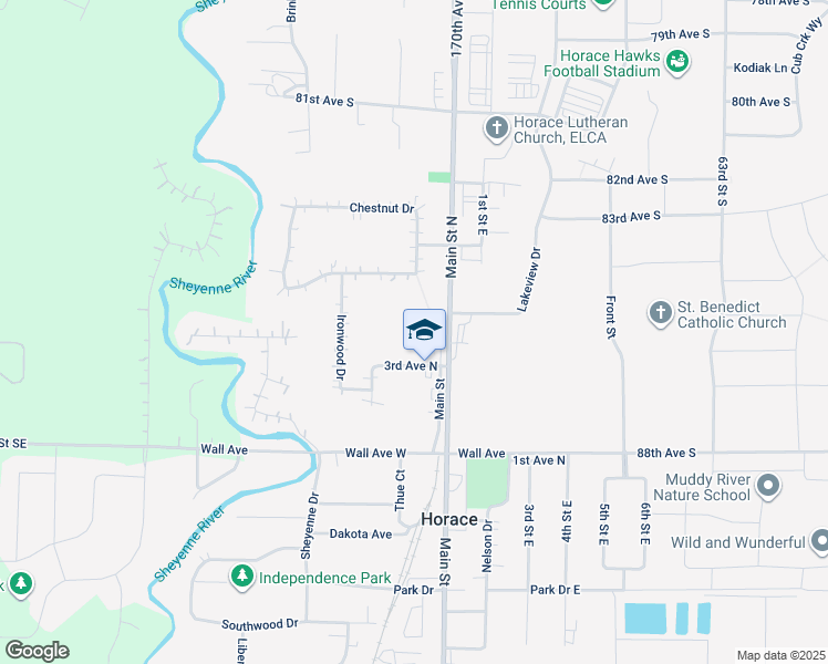 map of restaurants, bars, coffee shops, grocery stores, and more near 110 3rd Avenue North in Horace