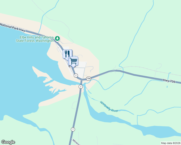 map of restaurants, bars, coffee shops, grocery stores, and more near 18322 542nd Street East in Elbe