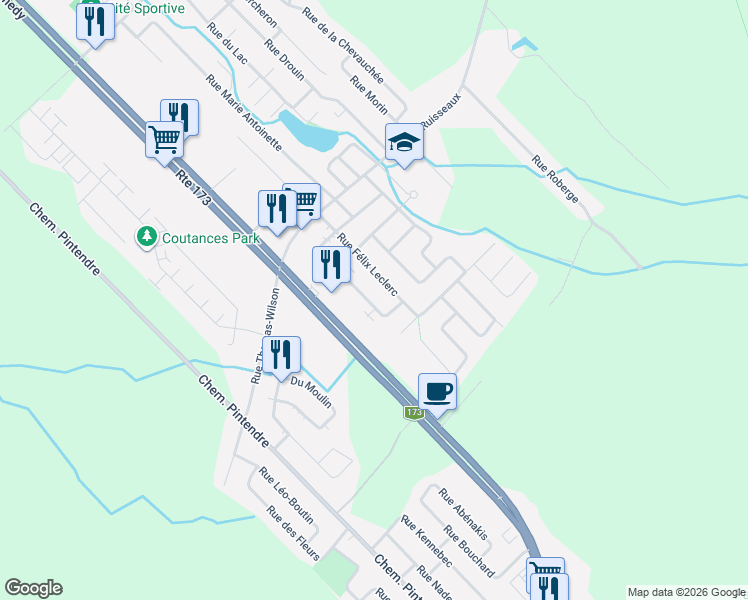 map of restaurants, bars, coffee shops, grocery stores, and more near 777 Rue Luc-Lacourcière in Lévis