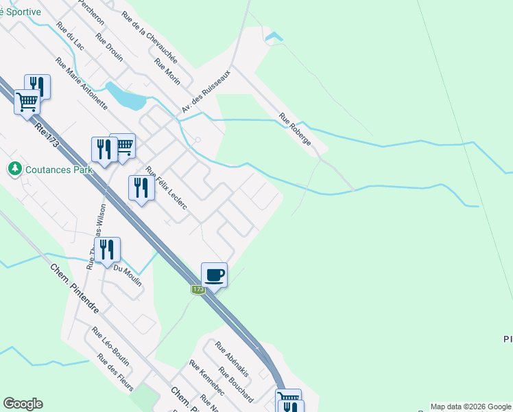 map of restaurants, bars, coffee shops, grocery stores, and more near 806 Rue Émile Nelligan in Lévis