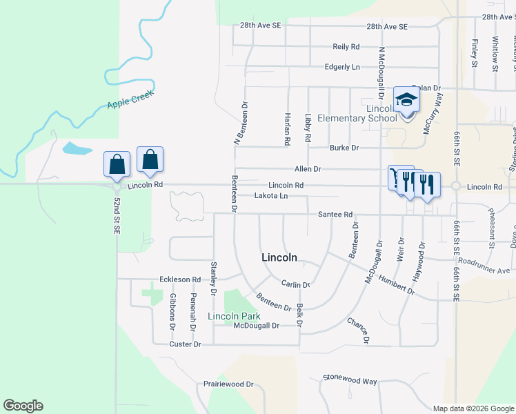 map of restaurants, bars, coffee shops, grocery stores, and more near 3-5 Santee Road in Lincoln