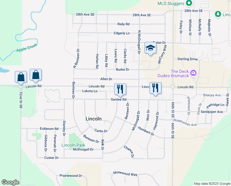 map of restaurants, bars, coffee shops, grocery stores, and more near 1140 Lakota Lane in Lincoln