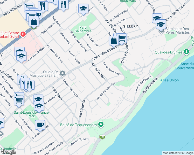 map of restaurants, bars, coffee shops, grocery stores, and more near 1589 Rue du Mont-Marie in Québec
