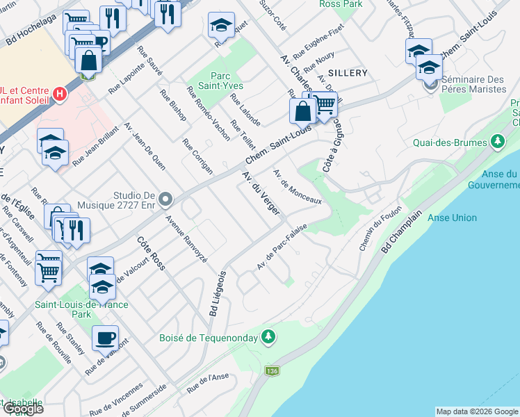 map of restaurants, bars, coffee shops, grocery stores, and more near 1589 Rue du Mont-Marie in Québec