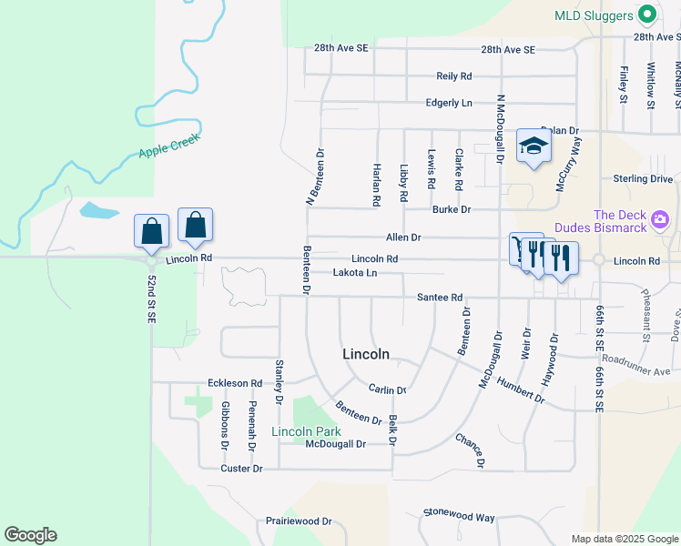 map of restaurants, bars, coffee shops, grocery stores, and more near 1140 Lakota Lane in Lincoln