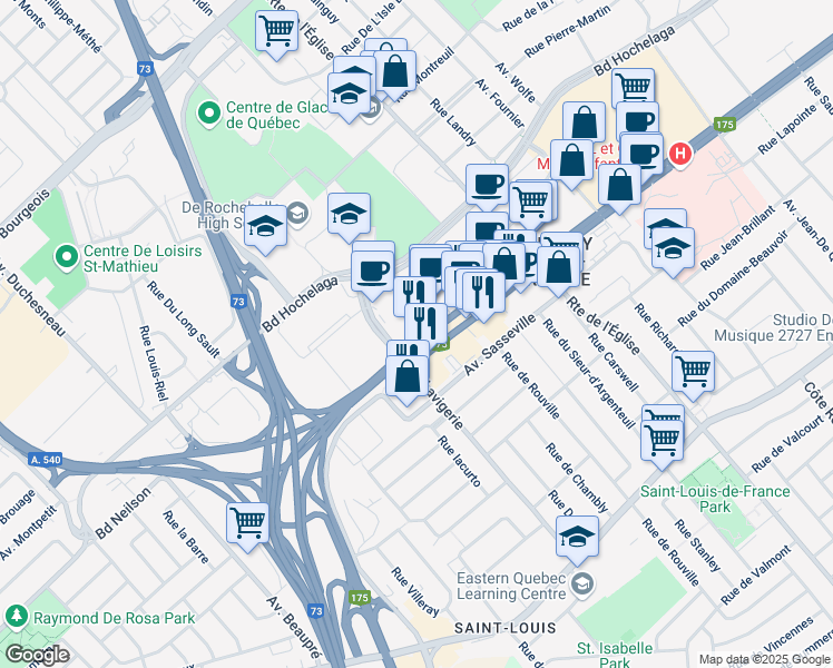 map of restaurants, bars, coffee shops, grocery stores, and more near 3000 Boulevard Laurier in Quebec City