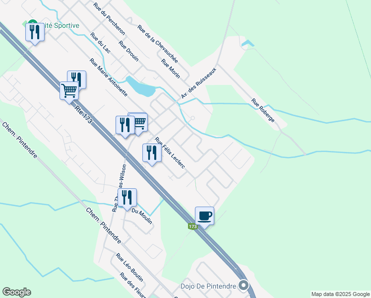 map of restaurants, bars, coffee shops, grocery stores, and more near 709 Rue Felix Antoine Savard in Levis