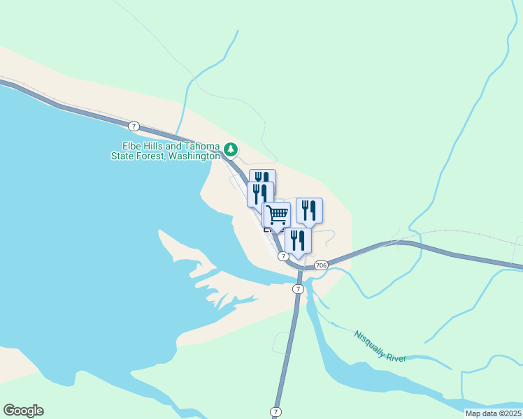 map of restaurants, bars, coffee shops, grocery stores, and more near Washington 7 in Elbe