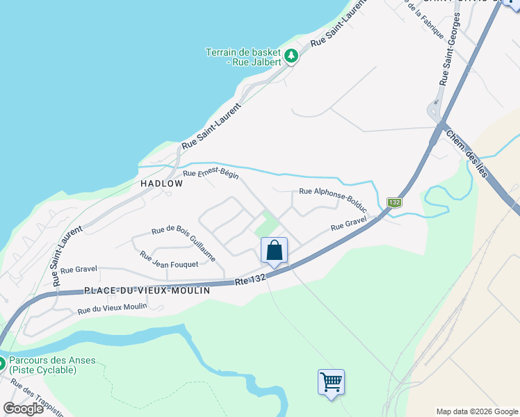 map of restaurants, bars, coffee shops, grocery stores, and more near 260 Rue Ernest-Bégin in Lévis