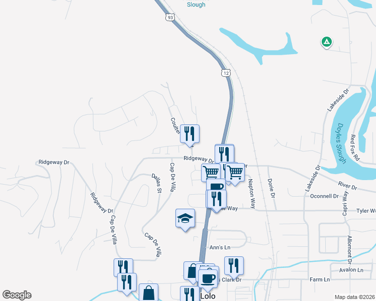 map of restaurants, bars, coffee shops, grocery stores, and more near 6212 Brewery Way in Lolo