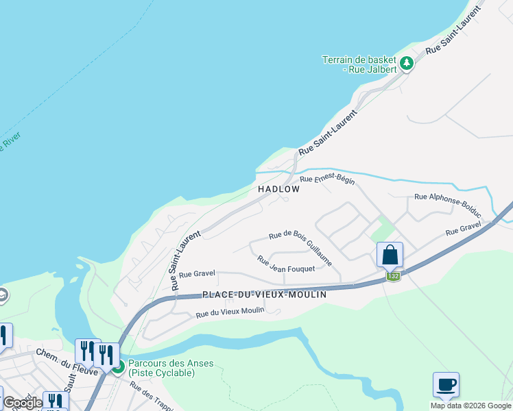 map of restaurants, bars, coffee shops, grocery stores, and more near 2960 Rue Saint-Laurent in Lévis