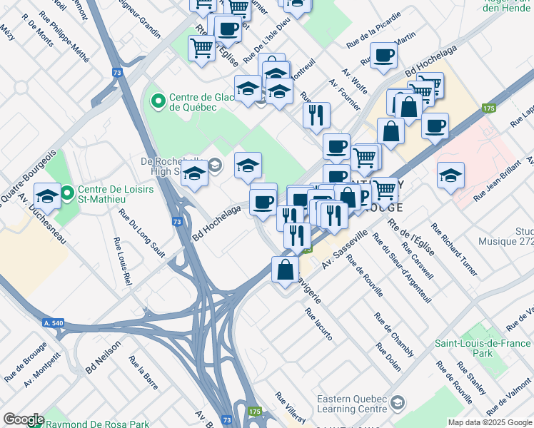 map of restaurants, bars, coffee shops, grocery stores, and more near 3000 Boulevard Hochelaga in Communauté-Urbaine-de-Québec
