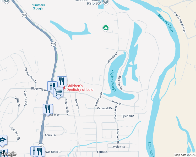 map of restaurants, bars, coffee shops, grocery stores, and more near 10924 Preserve Place in Lolo