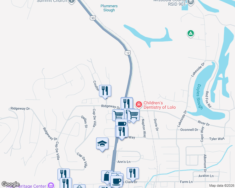 map of restaurants, bars, coffee shops, grocery stores, and more near 10915 U.S. 93 in Lolo