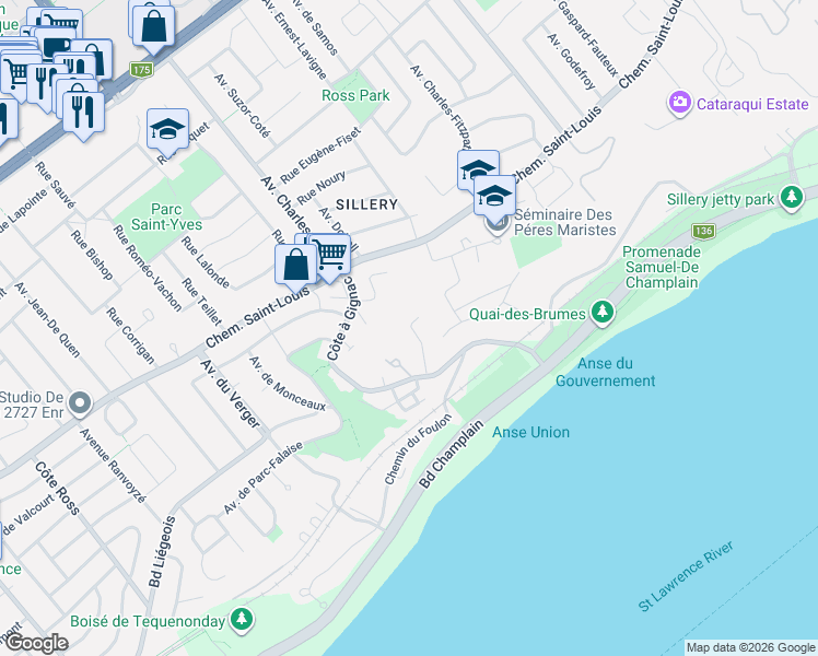 map of restaurants, bars, coffee shops, grocery stores, and more near 1790 Avenue de Kilmarnock in Québec