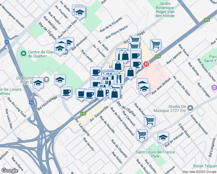 map of restaurants, bars, coffee shops, grocery stores, and more near 2820 Boulevard Laurier in Québec City