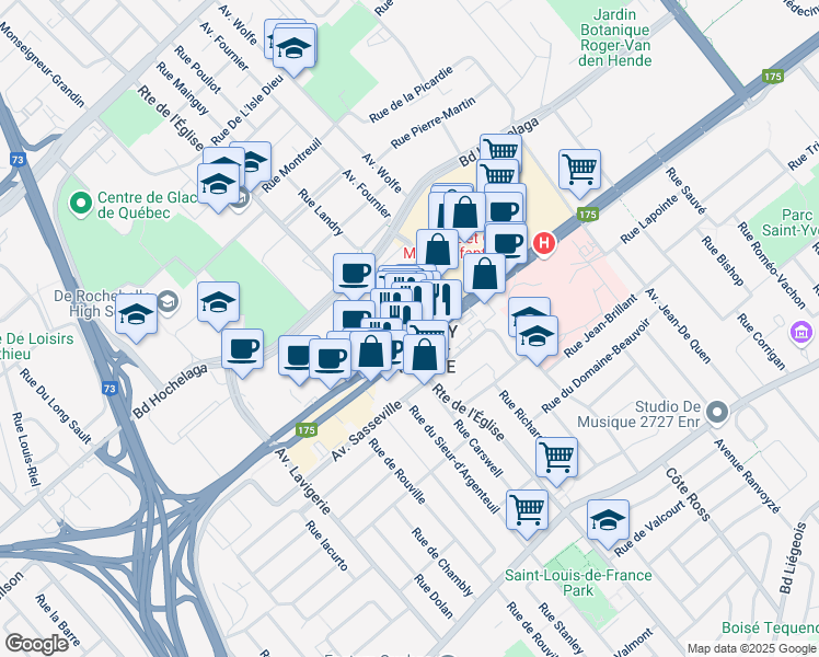 map of restaurants, bars, coffee shops, grocery stores, and more near 2820 Boulevard Laurier in Québec