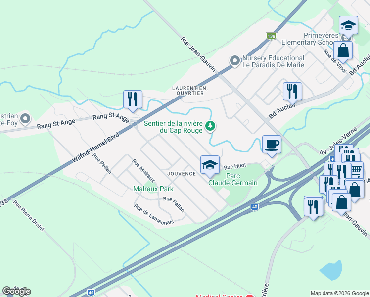map of restaurants, bars, coffee shops, grocery stores, and more near 130 Rue de Notre Dame des Victoires in Québec