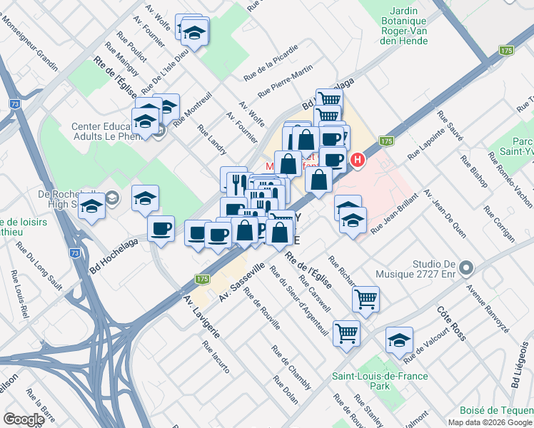 map of restaurants, bars, coffee shops, grocery stores, and more near 2818 Boulevard Laurier in Québec
