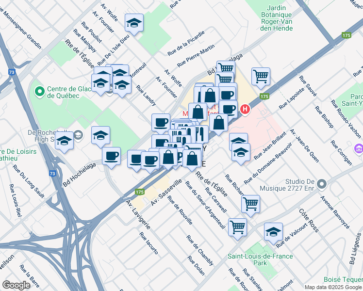 map of restaurants, bars, coffee shops, grocery stores, and more near 2820 Boulevard Laurier in Québec City