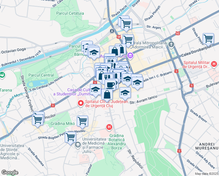 map of restaurants, bars, coffee shops, grocery stores, and more near 14 Strada Napoca in Cluj-Napoca