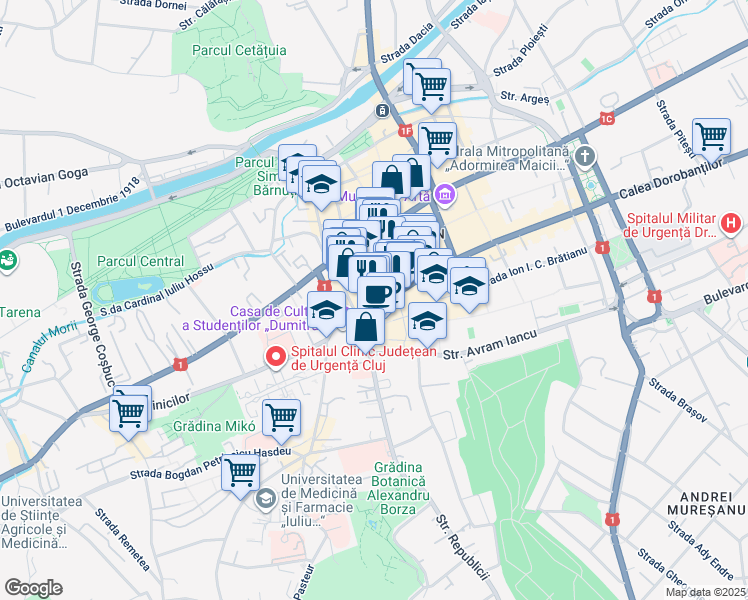 map of restaurants, bars, coffee shops, grocery stores, and more near 14 Strada Napoca in Cluj-Napoca