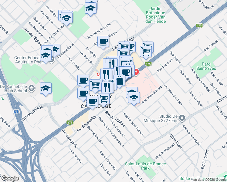 map of restaurants, bars, coffee shops, grocery stores, and more near 2796 Boulevard Laurier in Québec