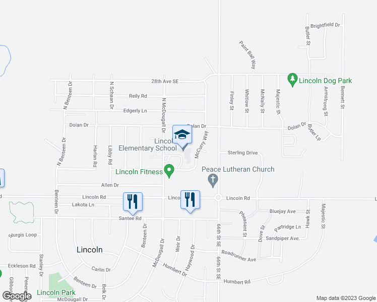 map of restaurants, bars, coffee shops, grocery stores, and more near 3320 McCurry Way in Lincoln