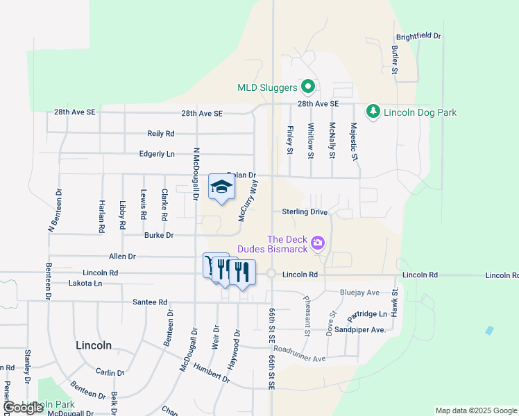 map of restaurants, bars, coffee shops, grocery stores, and more near 3320 McCurry Way in Lincoln