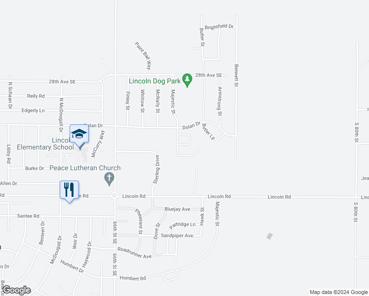 map of restaurants, bars, coffee shops, grocery stores, and more near 6985 Majestic Loop in Bismarck