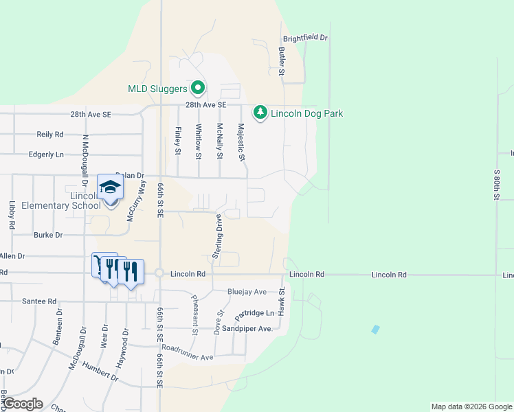 map of restaurants, bars, coffee shops, grocery stores, and more near 6985 Majestic Loop in Bismarck