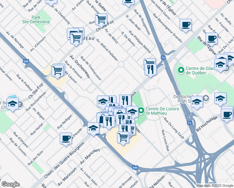 map of restaurants, bars, coffee shops, grocery stores, and more near 3188 Rue Marsolet in Ville de Québec