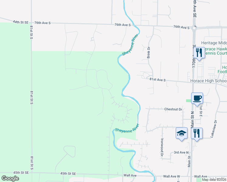 map of restaurants, bars, coffee shops, grocery stores, and more near 8320 Memory Lane in Horace