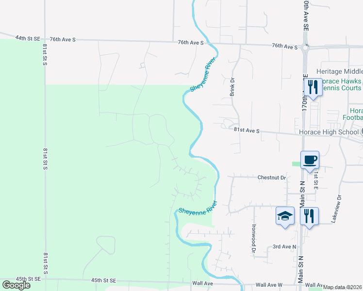 map of restaurants, bars, coffee shops, grocery stores, and more near 8320 Memory Lane in Horace