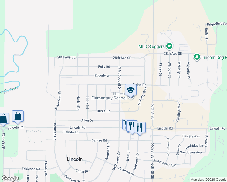 map of restaurants, bars, coffee shops, grocery stores, and more near 125 Clarke Road in Lincoln