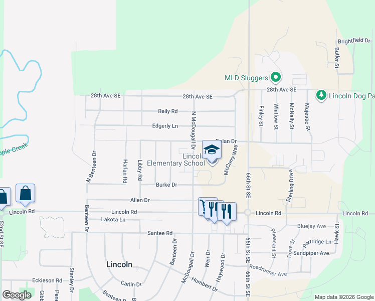 map of restaurants, bars, coffee shops, grocery stores, and more near 125 Clarke Road in Lincoln