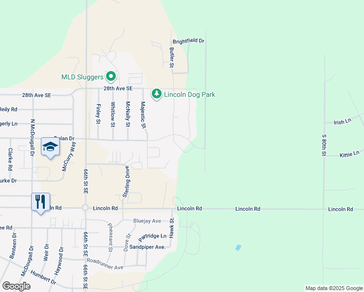 map of restaurants, bars, coffee shops, grocery stores, and more near 7030 Dolan Drive in Bismarck