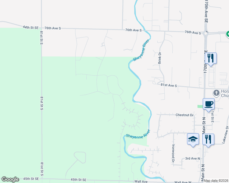 map of restaurants, bars, coffee shops, grocery stores, and more near 8320 Memory Lane in Horace