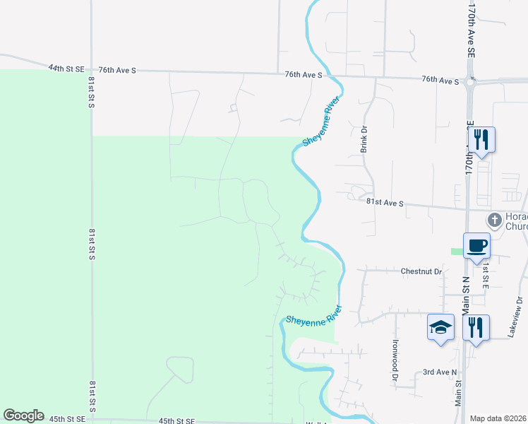 map of restaurants, bars, coffee shops, grocery stores, and more near 8320 Memory Lane in Horace
