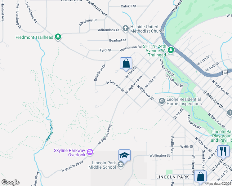 map of restaurants, bars, coffee shops, grocery stores, and more near 2808 West 15th Street in Duluth