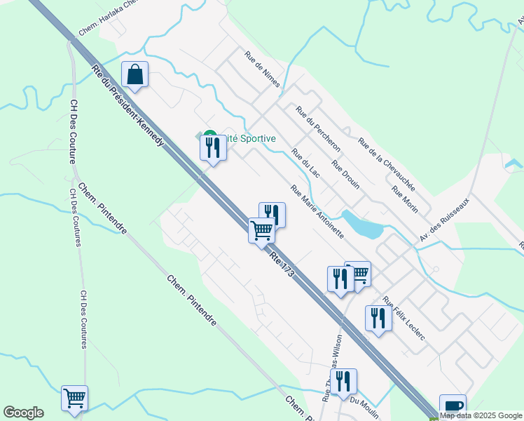 map of restaurants, bars, coffee shops, grocery stores, and more near 609 Route du Président-Kennedy in Lévis