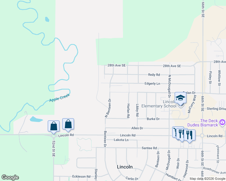 map of restaurants, bars, coffee shops, grocery stores, and more near Edgerly Lane in Lincoln