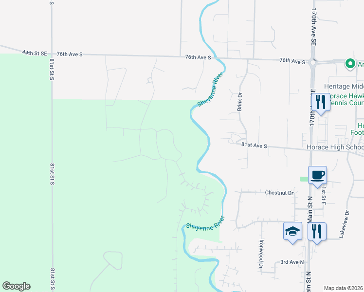 map of restaurants, bars, coffee shops, grocery stores, and more near 8158 Rivers Edge Lane in Horace