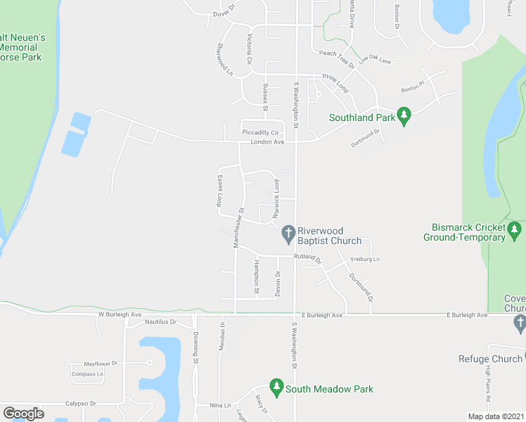 map of restaurants, bars, coffee shops, grocery stores, and more near 2958 Warwick Loop in Bismarck